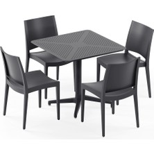 Tilia 4 Kişilik Polipropilen Masa Takımı Antrasit (Moon Katlanır Masa 80X80 cm + Specto Sandalye) - Bahçe, Balkon, Teras, Veranda, Havuz Başı, Dış Mekan, Kafe, Restoran, Otel İçin