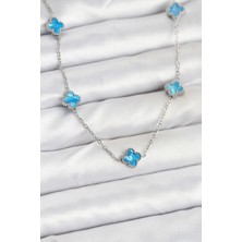 Uravas Store Çelik Zincir Gümüş Renk Buz Mavisi Baby Boy Yonca Kadın Kolye