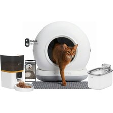 Haustier HST-CB002-GRI Akıllı Otomatik Kedi Tuvaleti, HST-QQ005 Beyaz Akıllı Mama Kabı , HST-WF007L Beyaz Kedi Su Sebili 3 Lü Set Haustier Türkiye Garantili