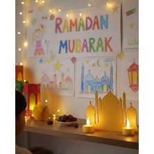 Uravas Store 3D Cami Masa Üstü Dekor 2 Pilli LED Mumlu Hediye Set