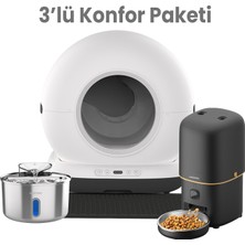 Haustier HST-CB002 Siyah Akıllı Otomatik Kedi Tuvaleti  HST-PF05 Siyah Akıllı Mama Kabı HST-WF009L-W Kedi Su Sebili 3 Lü Set Haustier Türkiye Garantili