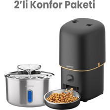 Haustier HST-PF05 Siyah Akıllı Mama Kabı, HST-WF009L-W Kedi Su Sebili 2 Li Kameralı Set Haustier Türkiye Garantili