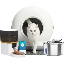 Haustier CB001 Gri Kedi Tuvaleti QQ003 Beyaz Mama Kabı WF009L-W Beyaz Kedi Suluğu 3 Lü Set Haustier Türkiye Garantili