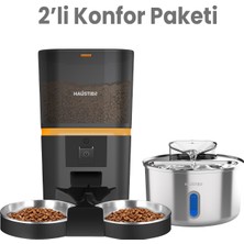 Haustier HST-QQ009 Dual Siyah Akıllı Mama Kabı, HST-WF009L-W Kedi Su Sebili 2 Li Set Haustier Türkiye Garantili