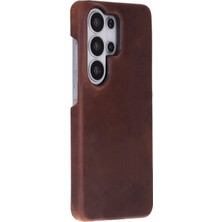 PLM Galaxy S26 Ultra Için, Hakiki Deri, El Yapımı Kılıf, Iç Yüzeyi Kadife, Antik Kahve