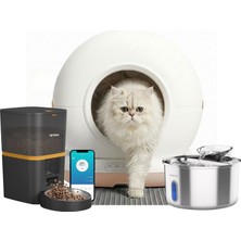 Haustier CB002 Bej Kameralı Kedi Tuvaleti + QQ009 Siyah Kameralı Mama Kabı + WF009LS-W Kedi Su Pınarı 3’lü Set (Türkiye Garantili)