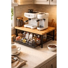 Mismuka Kahve Köşesi Düzenleyici Standı | Çekmeceli Çok Amaçlı Mutfak Tezgah Üstü Organizer Raf