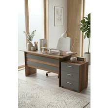 Robin Home Verona Ofis Çalışma Masası ve 3 Çekmeceli Keson Takım Meşe-Siyah