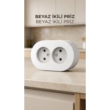 Uravas Store Beyaz Çift Girişli Topraklı Sıva Üstü Priz, Dekoratif Duvar Elektrik Ünitesi