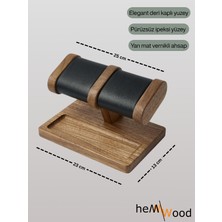 Hemm Ikili El Yapımı Ahşap Saat ve Takı Standı – Büyük Boy Deri Yastıklı Bileklik Sergileme Ünitesi – Ipeksi Mat Vernikli