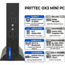 Prıttec Ox3 Intel Core I3-12100 8gb 512GB SSD Freedos Mini Pc Q7-TH610Lİ3121008