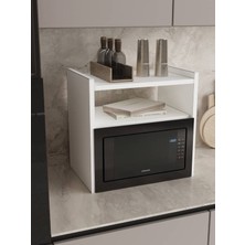 Alfimo Mobilya Pluteo Mikro Dalga Rafı Tezgah Üstü Mutfak Düzenleyici Baharatlık Rafı Beyaz