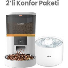 Haustier HST-QQ005 Beyaz Akıllı Mama Kabı, HST-WF013 Seramik Kedi Su Sebili 2 Li Set Haustier Türkiye Garantili
