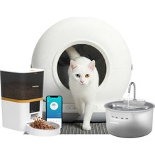 Haustier CB001 Gri Kedi Tuvaleti QQ003 Beyaz Mama Kabı WF009LS Beyaz Kedi Suluğu 3 Lü Set Haustier Türkiye Garantili