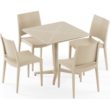 Tilia 4 Kişilik Polipropilen Masa Takımı Bej (Moon Katlanır Masa 80X80 cm + Specto Sandalye) - Bahçe, Balkon, Teras, Veranda, Havuz Başı, Dış Mekan, Kafe, Restoran, Otel İçin