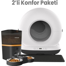 Haustier HST-CB002 Siyah Akıllı Otomatik Kedi Tuvaleti, HST-QQ009 Dual Siyah Akıllı Mama Kabı 2 Li Set Haustier Türkiye Garantili