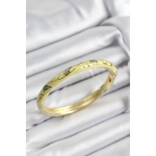 Uravas Store Mineli Pirinç Fıstık Yeşili Yaprak Motifli Gold Renk Kadın Kelepçe - TJ-BB7387