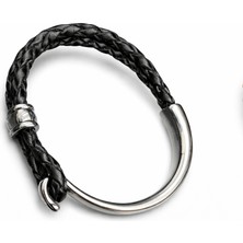 Magicgrange Erkek Siyah Örgü Deri Bileklik – Paslanmaz Çelik Kanca – Modern ve Şık Tasarım