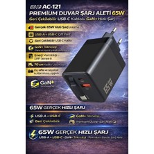 Crow'S Tech 65W Turbo Şarj Aleti Hızlı Şarj Çekilebilir Toplamalı Kablo 67W 1 USB -1 Type-C Girişli Kablolu