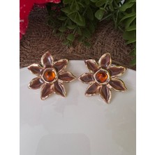 Ebru Çitak Vip Kahve - Kehribar Tonlarında Çiçek Detaylı Küpe - Zra - Mng Küpe