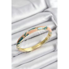 Uravas Store Mineli Pirinç Krem Yeşil Mermer Motifli Gold Renk Kadın Kelepçe - TJ-BB7399