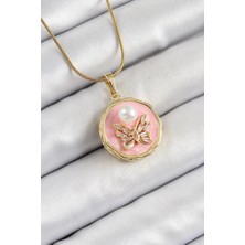 Uravas Store Çelik Zincir Zirkon Taşlı Pembe Sanatsal Portre Inci Detaylı Model Gold Renk Kadın Kol