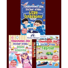 Uçan Kitap Tükenmeyen Jöle Sticker Kitabı- Uzay Istasyonu, Taşıtlar, Bebek Giydirme(3kitap)