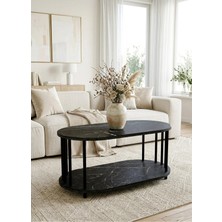 Mooncapella Orta Sehpa Oval Sehpa Zigon Sehpa Iki Katlı Gazetelikli Sehpa Siyah Ayak