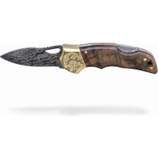 Benko Damascus Stabilize Kabze Gravürlü Cep Çakısı Tam BOY:18CM,UÇ Kısım:,7,5cm.