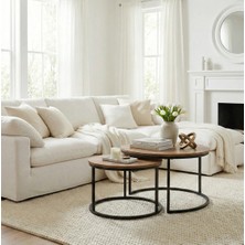 Mooncapella 2’li Orta Sehpa Seti – 60 & 75 cm – Siyah Metal Ayaklı-Ahşap