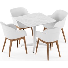 Tilia 4 Kişilik Polipropilen Masa Takımı Süt Beyaz (Moon Katlanır Masa 80X80 cm + Shell-WP Kollu Sandalye) - Bahçe, Balkon, Teras, Veranda, Havuz Başı, Dış Mekan, Kafe, Restoran, Otel İçin