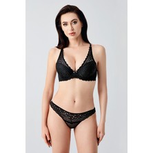 Cotonhause Kadın Destekli Push-Up Siyah Sütyen Takım – Dantel Işlemeli Model C0T6N1433