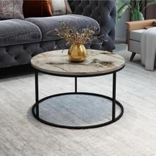 Mooncapella Tekli Gri Orta Sehpa- Siyah Metal Ayaklı - 60 cm Kahve Sehpası