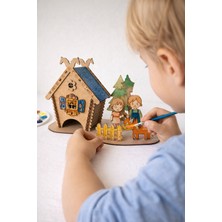 Biriz Lazer Ahşap Boyama Seti Kayıp Renkler Kasabası – Çocuklar Için Eğitici Oyuncak, Dıy Boyanabilir Ahşap Ev ve Figür Seti