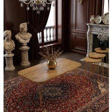 Mooncapella 4'lü, Yuvarlak Modern Gold Detaylı Metal Ayaklı Sehpa Seti- Ahşap