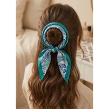 Mavi Masal Tropkikal Baskılı Kadın Yeşil Bandana Fular
