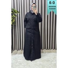 Elmas Tesettür Kadın Giyim Büyük Beden Düğmeli Kapşonlu Tam Boy Kot Elbise