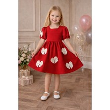 Zepkids Bisiklet Yaka Incili Fiyonklu Kısa Kol Kırmızı Renk Kız Çocuk Elbise