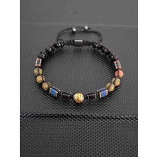 Tahrastone Unakit-Lapis Lazuli-Oniks-Baltık Damla Kehribar-Hematit-Zamak-Doğaltaş Bileklik Takı Aksesuar Erkek Bileklik