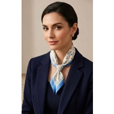 Mavi Masal Çiçek Desenli Kadın Boyun Fular ve Bandana