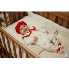 Coşay Bebe Kız Bebek Kırmızı Detaylı Şapkalı Tulum Seti