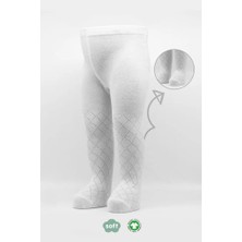 Senka Tekli Ekose Kabartma Penye Külotlu Çorap BS50105 Beyaz