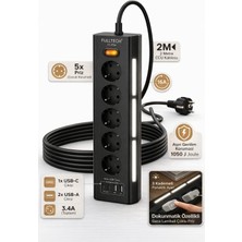 Blackbird Game Center Fulltech Ftr-26 5li Akım Korumalı Priz 2 Usb-A, 2 Usb-C, 3 Kademeli Gece Lambası, 2 Metre Kablo - 3680W