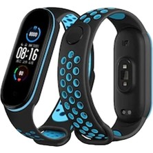 Uravas Store Mi Band 6 Spor Delikli Kordon - Siyah-Mavi