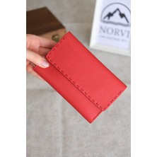 Norvi Leather Saraciye Dikişli Çok Bölmeli Hakiki Deri Cüzdan Kadın Kırmızı 1065