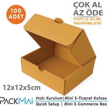PackMai 12X12X5CM Karton Kutu (100 Adet) E-Ticaret, Kargo, Hediye, Takı ve Aksesuar Kutusu