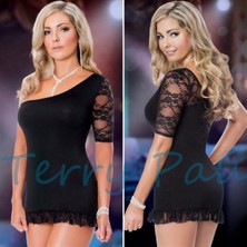 TP101168 Asimetrik Dantel Elbise