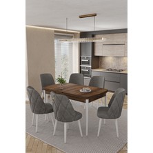 Baresmu Barlex Açılır Beyaz Mutfak Masası Takımı 6 Sandalyeli Mdf Masa Metal Ayak Lexus / Leksus Sandalye