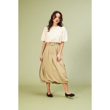 Nisan Triko Kemer Detaylı Midi Balon Etek