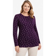 Mutlu City Kadın Desenli Yuvarlak Yaka Rahat Kesim Orta Yaş ve Üzeri Anne Penye Bluz 8602